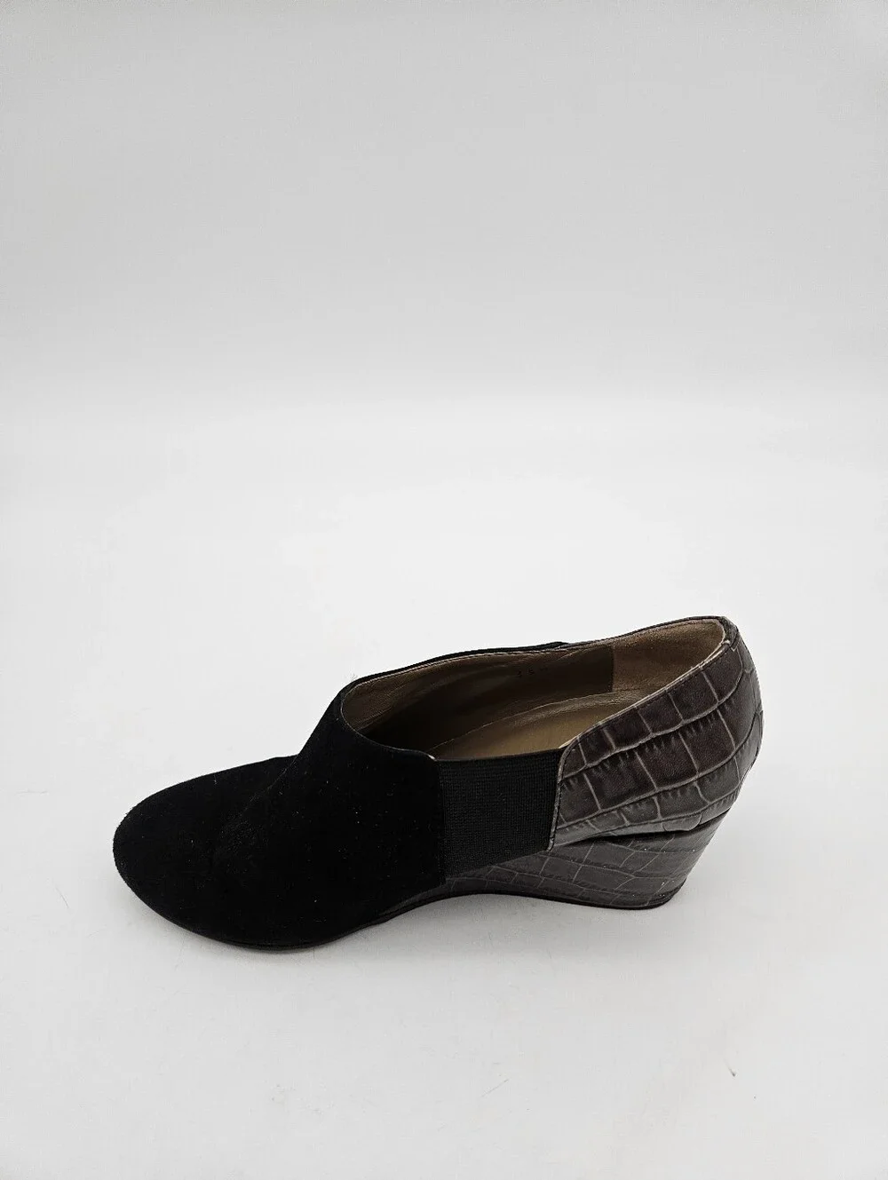 Anyi Lu Jessie  Suede Wedge Bootie Black Gray Women's Size 5